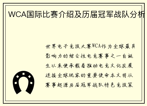 WCA国际比赛介绍及历届冠军战队分析